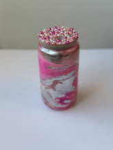 Load image into Gallery viewer, Hot Pink and Pearl Silver Swirl Glass Can
