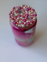 Load image into Gallery viewer, Hot Pink and Pearl Silver Swirl Glass Can
