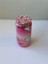 Load image into Gallery viewer, Hot Pink and Pearl Silver Swirl Glass Can
