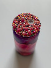 Load image into Gallery viewer, Hot Pink Purple Glass Can with Pearls and Rhinestone Lid
