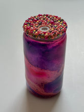 Load image into Gallery viewer, Hot Pink Purple Glass Can with Pearls and Rhinestone Lid
