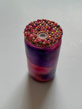 Load image into Gallery viewer, Hot Pink Purple Glass Can with Pearls and Rhinestone Lid
