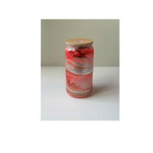 Load image into Gallery viewer, Red Hot Pink Silver and Pearl Swirl with Bamboo Glass Can
