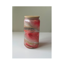 Load image into Gallery viewer, Red Hot Pink Silver and Pearl Swirl with Bamboo Glass Can
