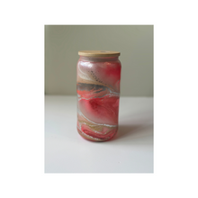 Load image into Gallery viewer, Red Hot Pink Silver and Pearl Swirl with Bamboo Glass Can
