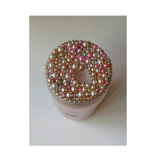 Load image into Gallery viewer, Pearl and Soft Pink with Silver Glitter Swirl Glass Can with Pearls and Rhinestone Lid
