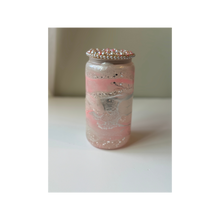 Load image into Gallery viewer, Pearl and Soft Pink with Silver Glitter Swirl Glass Can with Pearls and Rhinestone Lid
